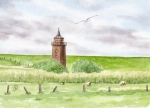 Postkarte DIN-A6 Dagebüll Leuchtturm mit Schafe - DB2